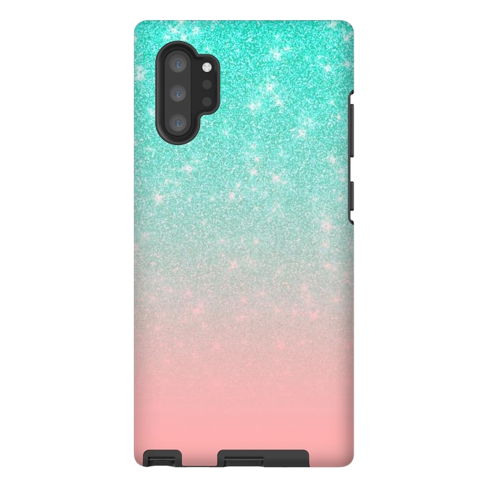 Galaxy Note 10 plus StrongFit Girly Pastel Blue Pink Glitter Ombre Gradient by Julie Erin Designs