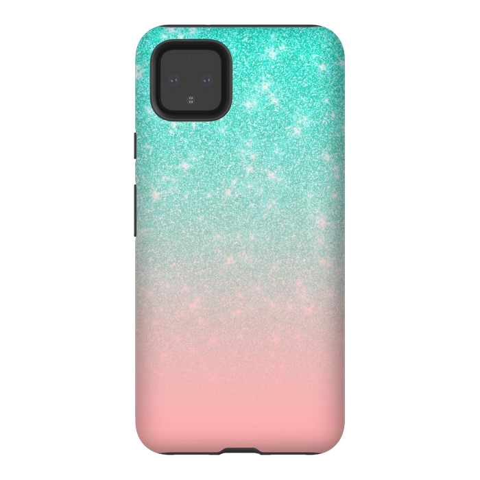 Pixel 4XL StrongFit Girly Pastel Blue Pink Glitter Ombre Gradient by Julie Erin Designs