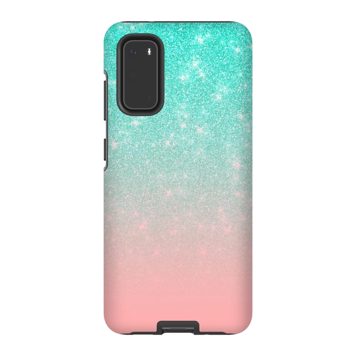 Galaxy S20 StrongFit Girly Pastel Blue Pink Glitter Ombre Gradient by Julie Erin Designs