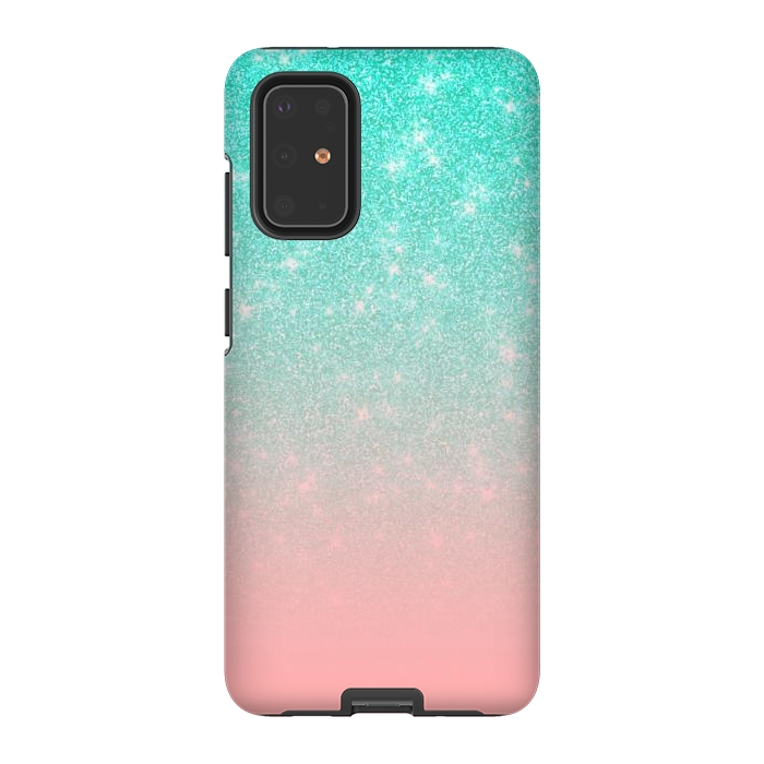 Galaxy S20 Plus StrongFit Girly Pastel Blue Pink Glitter Ombre Gradient by Julie Erin Designs