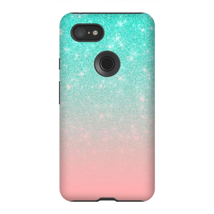 Pixel 3XL StrongFit Girly Pastel Blue Pink Glitter Ombre Gradient by Julie Erin Designs