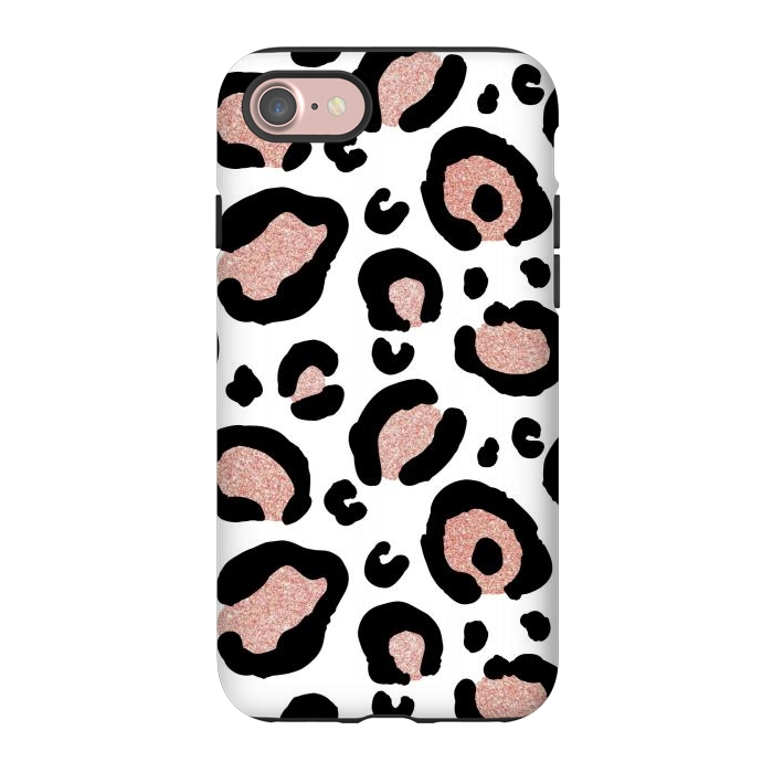 iPhone 7 StrongFit Rose Gold Glitter Leopard Print by Julie Erin Designs