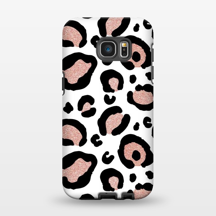 Galaxy S7 EDGE StrongFit Rose Gold Glitter Leopard Print by Julie Erin Designs