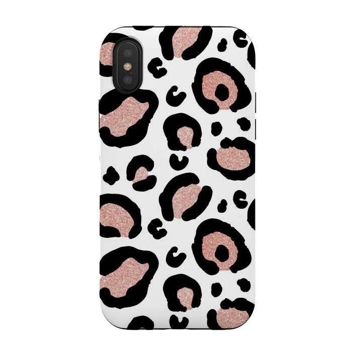iPhone Xs / X StrongFit Rose Gold Glitter Leopard Print by Julie Erin Designs