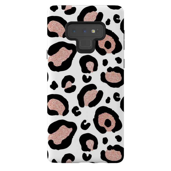 Galaxy Note 9 StrongFit Rose Gold Glitter Leopard Print by Julie Erin Designs