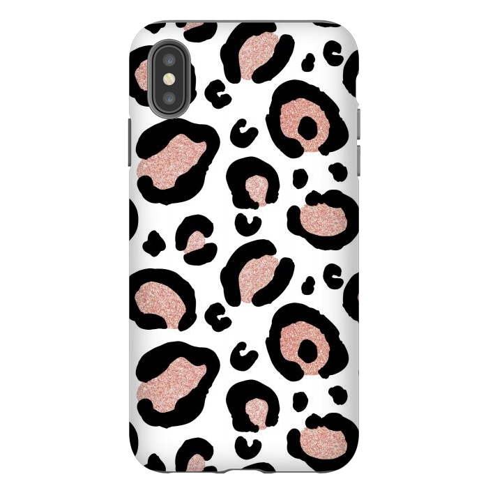 iPhone Xs Max StrongFit Rose Gold Glitter Leopard Print by Julie Erin Designs