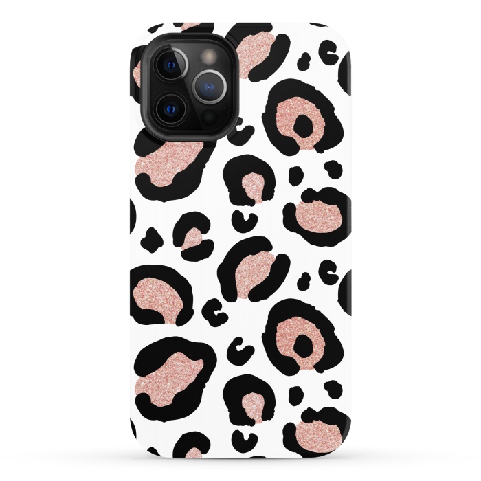 iPhone 12 Pro StrongFit Rose Gold Glitter Leopard Print by Julie Erin Designs