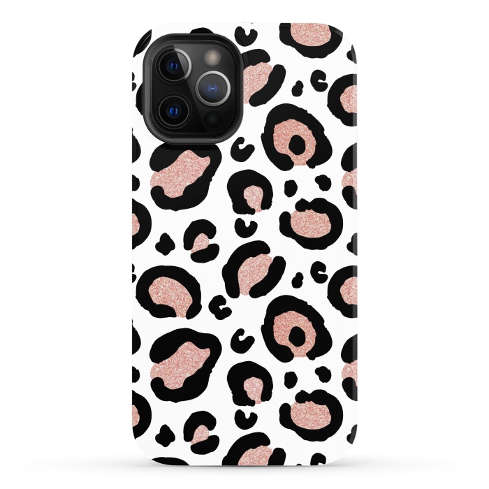 iPhone 12 Pro Max StrongFit Rose Gold Glitter Leopard Print by Julie Erin Designs