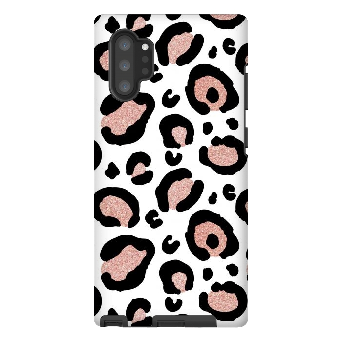 Galaxy Note 10 plus StrongFit Rose Gold Glitter Leopard Print by Julie Erin Designs