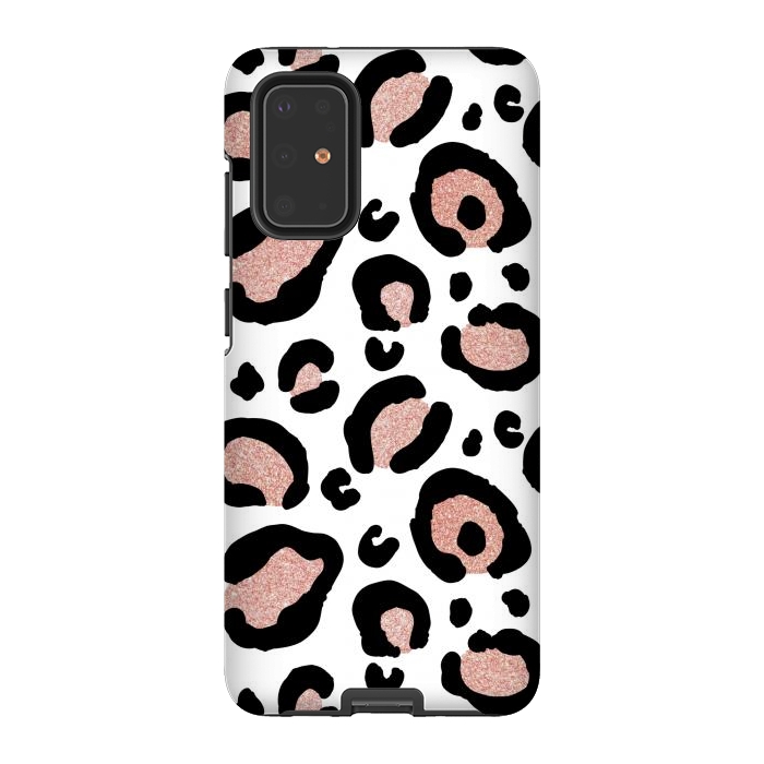 Galaxy S20 Plus StrongFit Rose Gold Glitter Leopard Print by Julie Erin Designs