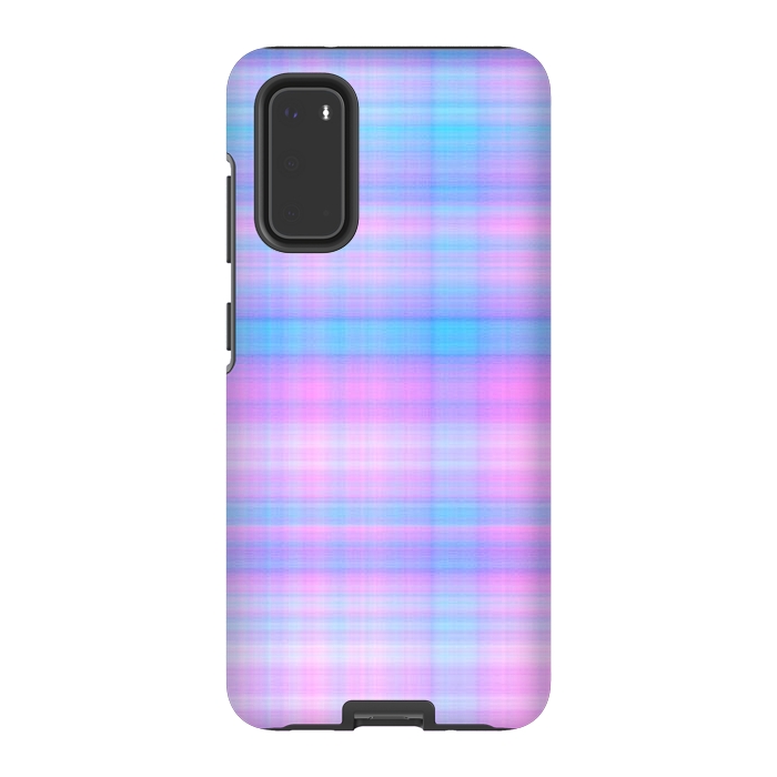 Galaxy S20 StrongFit Girly Pastel Plaid Blue Pink by Julie Erin Designs