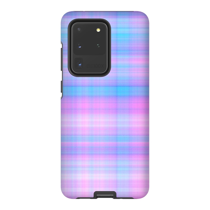 Galaxy S20 Ultra StrongFit Girly Pastel Plaid Blue Pink by Julie Erin Designs
