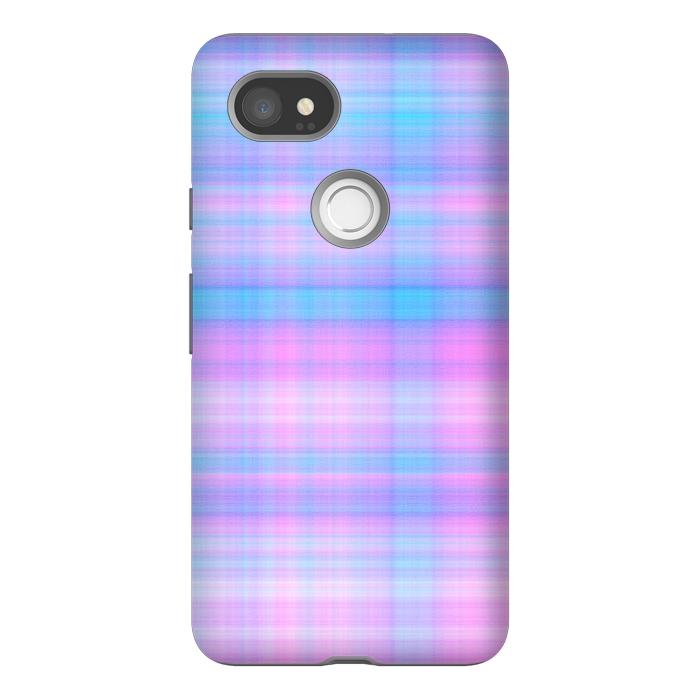 Pixel 2XL StrongFit Girly Pastel Plaid Blue Pink by Julie Erin Designs