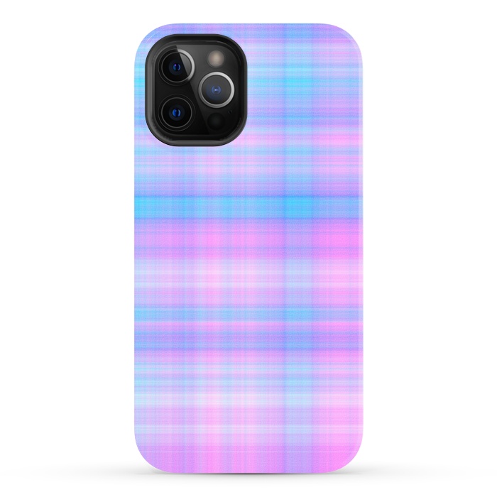 iPhone 12 Pro Max StrongFit Girly Pastel Plaid Blue Pink by Julie Erin Designs