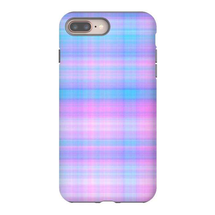 iPhone 7 plus StrongFit Girly Pastel Plaid Blue Pink by Julie Erin Designs