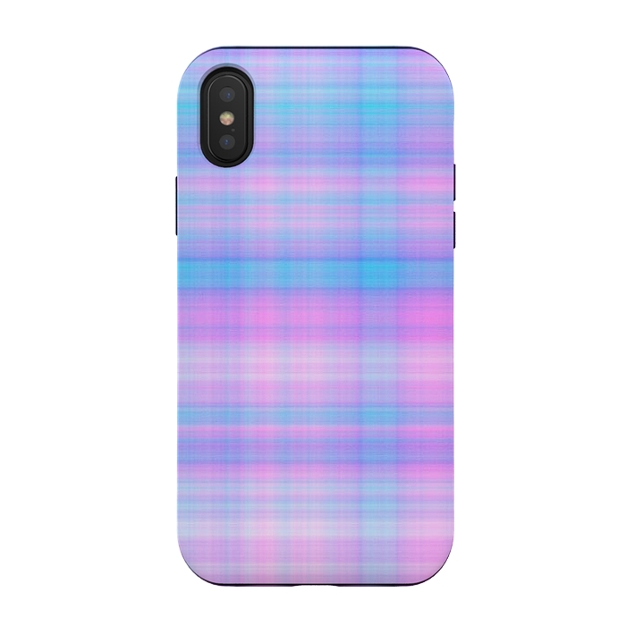 iPhone Xs / X StrongFit Girly Pastel Plaid Blue Pink by Julie Erin Designs