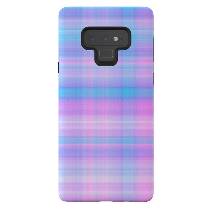 Galaxy Note 9 StrongFit Girly Pastel Plaid Blue Pink by Julie Erin Designs