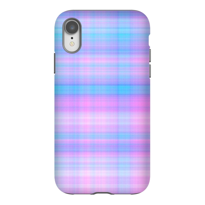 iPhone Xr StrongFit Girly Pastel Plaid Blue Pink by Julie Erin Designs