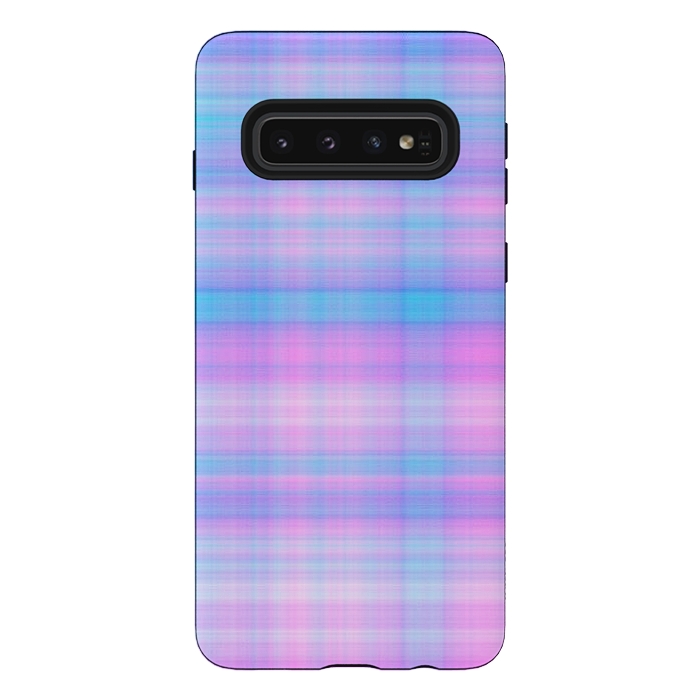 Galaxy S10 StrongFit Girly Pastel Plaid Blue Pink by Julie Erin Designs
