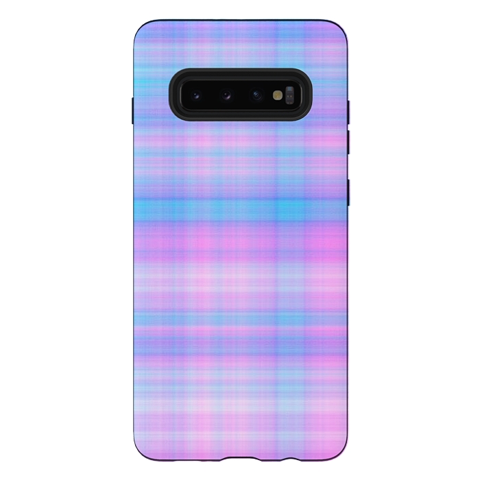 Galaxy S10 plus StrongFit Girly Pastel Plaid Blue Pink by Julie Erin Designs
