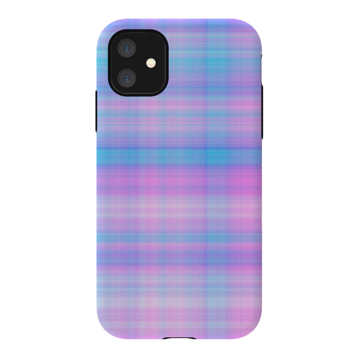 iPhone 11 StrongFit Girly Pastel Plaid Blue Pink by Julie Erin Designs