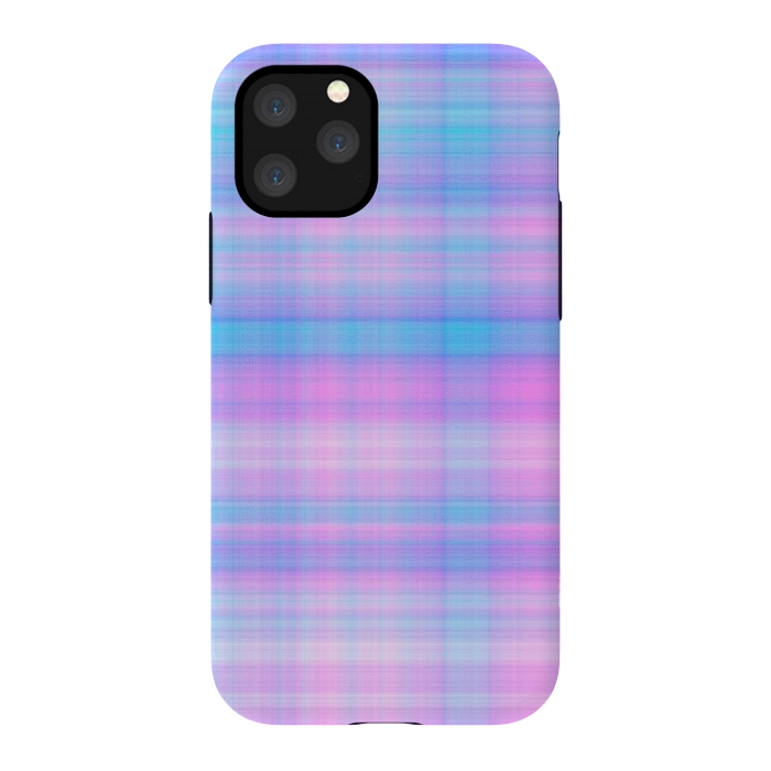 iPhone 11 Pro StrongFit Girly Pastel Plaid Blue Pink by Julie Erin Designs
