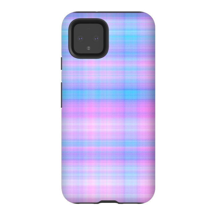 Pixel 4 StrongFit Girly Pastel Plaid Blue Pink by Julie Erin Designs