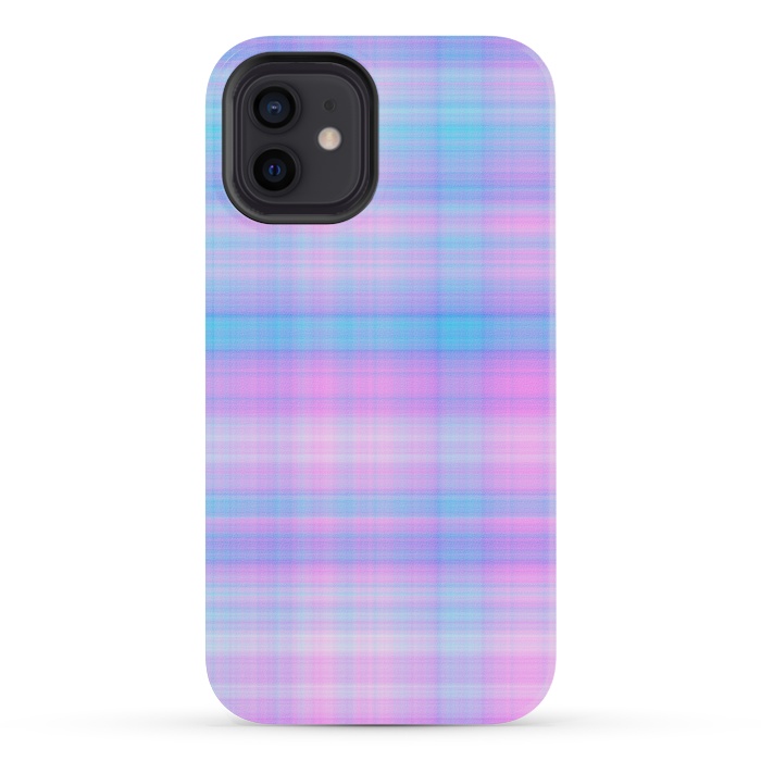 iPhone 12 mini StrongFit Girly Pastel Plaid Blue Pink by Julie Erin Designs
