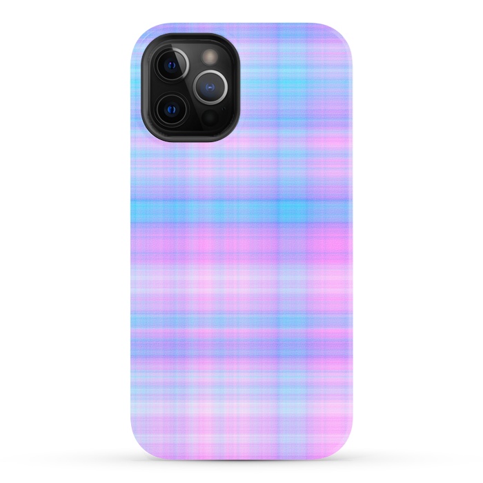 iPhone 12 Pro StrongFit Girly Pastel Plaid Blue Pink by Julie Erin Designs