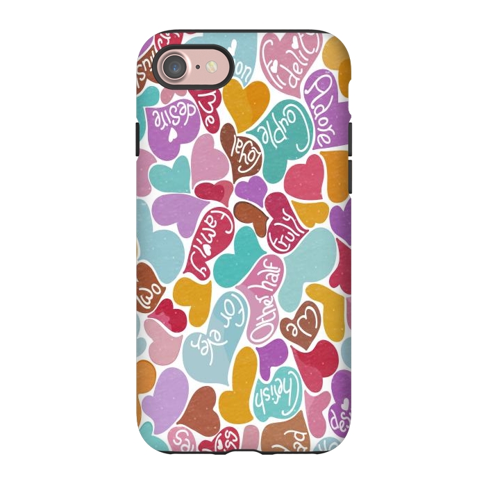 iPhone 7 StrongFit Multicolored Love hearts with loving words by Paula Ohreen