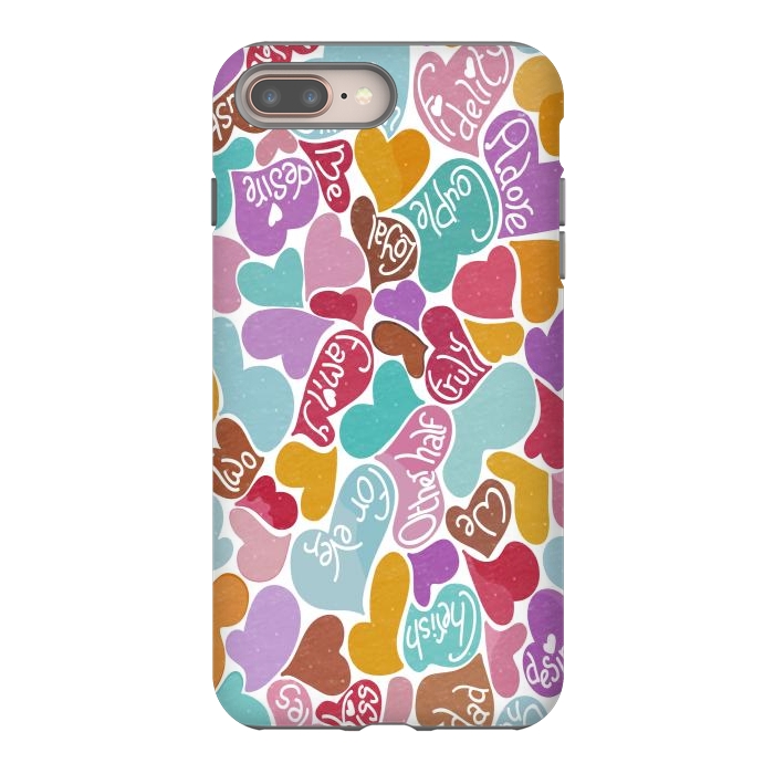 iPhone 7 plus StrongFit Multicolored Love hearts with loving words by Paula Ohreen
