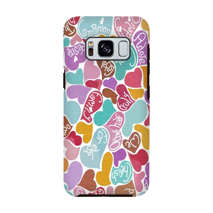 Galaxy S8 StrongFit Multicolored Love hearts with loving words by Paula Ohreen