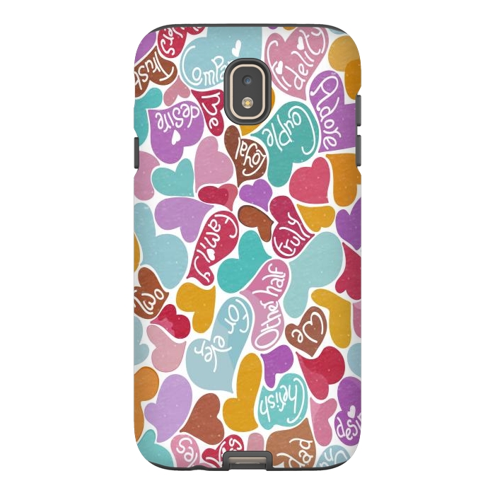 Galaxy J7 StrongFit Multicolored Love hearts with loving words by Paula Ohreen