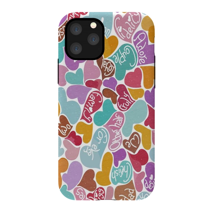 iPhone 11 Pro StrongFit Multicolored Love hearts with loving words by Paula Ohreen