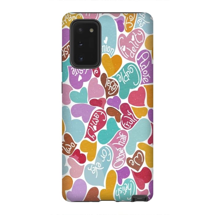 Galaxy Note 20 StrongFit Multicolored Love hearts with loving words by Paula Ohreen