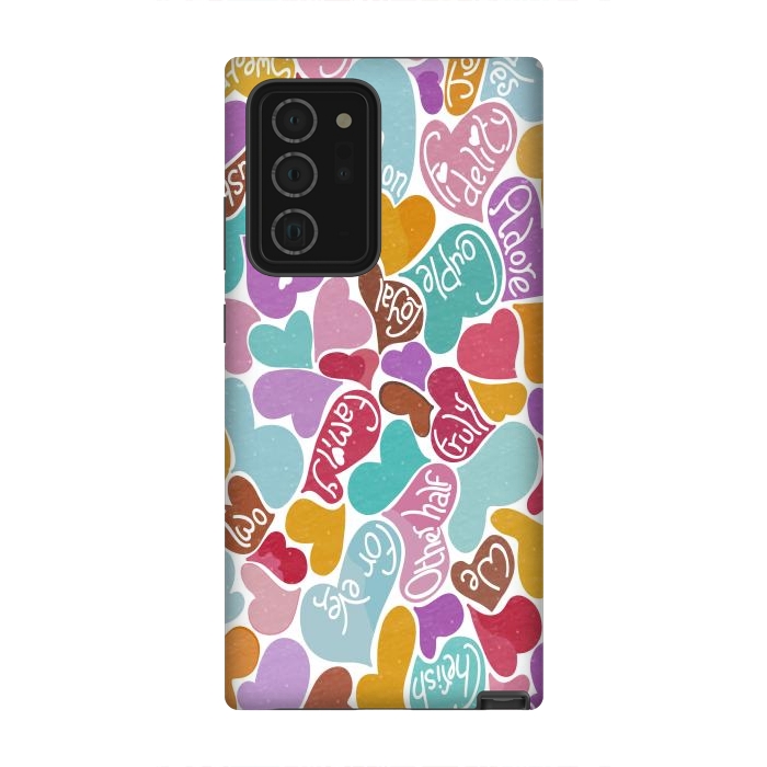 Galaxy Note 20 Ultra StrongFit Multicolored Love hearts with loving words by Paula Ohreen
