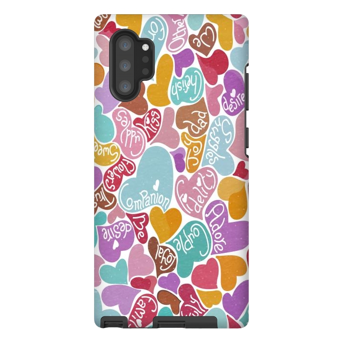 Galaxy Note 10 plus StrongFit Multicolored Love hearts with loving words by Paula Ohreen