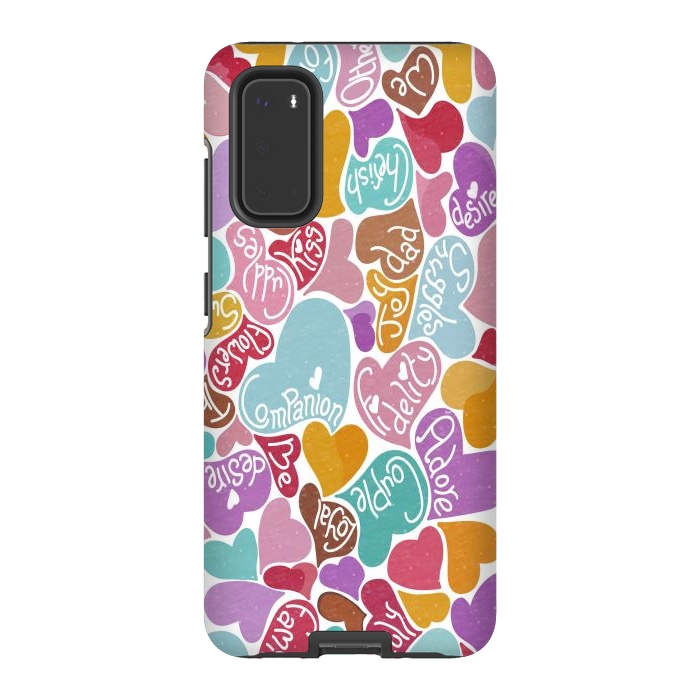 Galaxy S20 StrongFit Multicolored Love hearts with loving words by Paula Ohreen