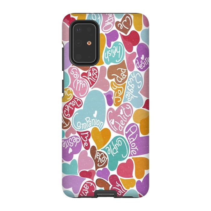 Galaxy S20 Plus StrongFit Multicolored Love hearts with loving words by Paula Ohreen