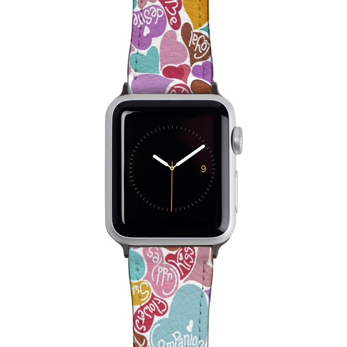 Watch 38mm / 40mm Strap PU leather Multicolored Love hearts with loving words by Paula Ohreen
