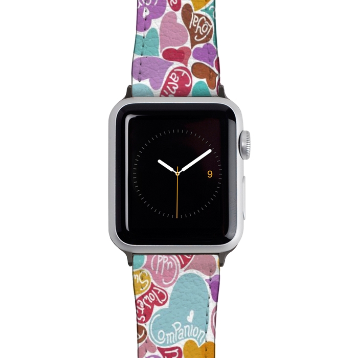 Watch 42mm / 44mm Strap PU leather Multicolored Love hearts with loving words by Paula Ohreen