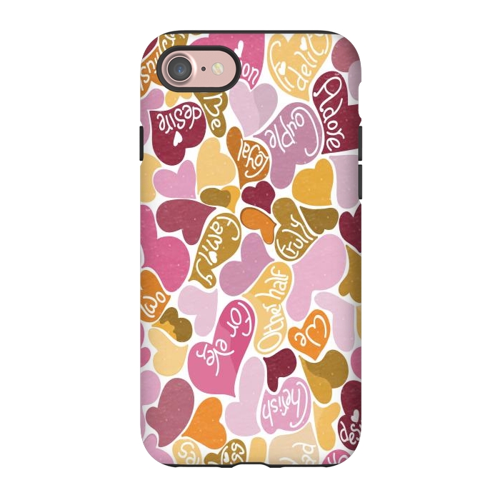 iPhone 7 StrongFit Love hearts with loving words in pink and orange by Paula Ohreen