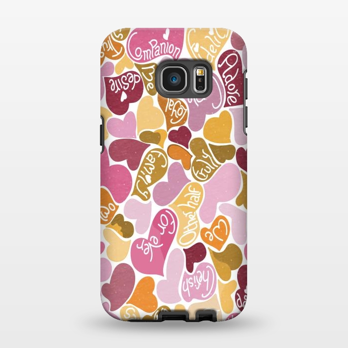 Galaxy S7 EDGE StrongFit Love hearts with loving words in pink and orange by Paula Ohreen