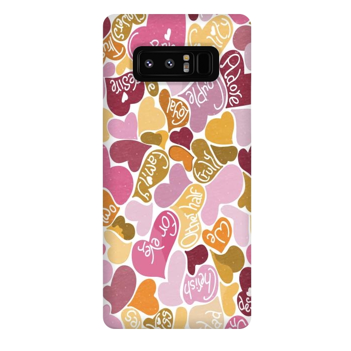 Galaxy Note 8 StrongFit Love hearts with loving words in pink and orange by Paula Ohreen
