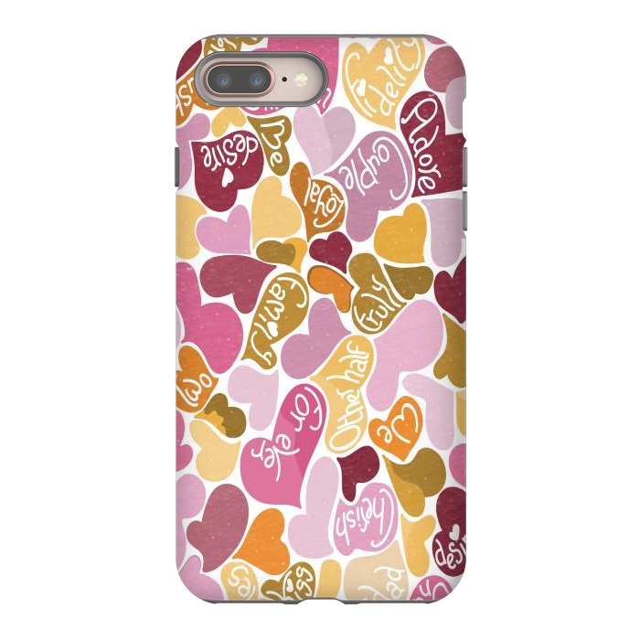 iPhone 8 plus StrongFit Love hearts with loving words in pink and orange by Paula Ohreen