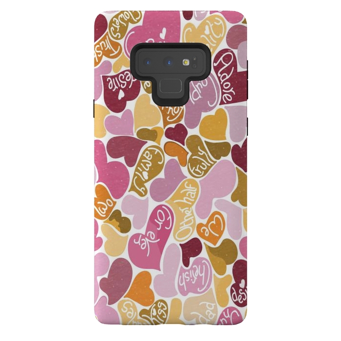 Galaxy Note 9 StrongFit Love hearts with loving words in pink and orange by Paula Ohreen