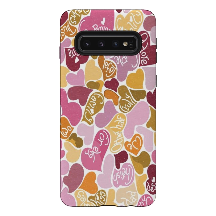 Galaxy S10 StrongFit Love hearts with loving words in pink and orange by Paula Ohreen