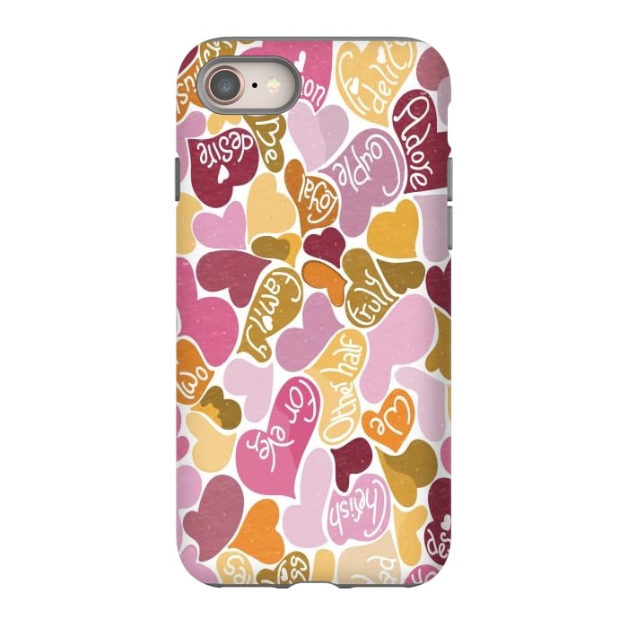iPhone SE StrongFit Love hearts with loving words in pink and orange by Paula Ohreen