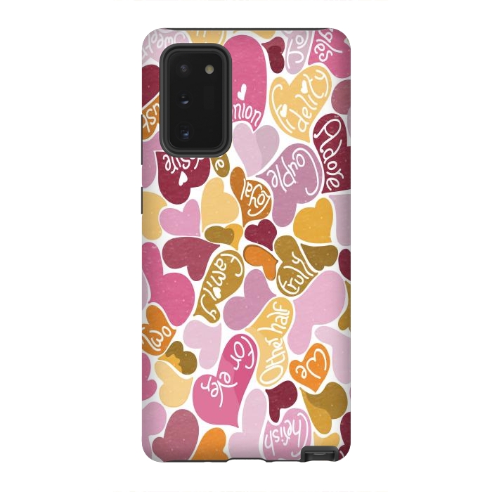 Galaxy Note 20 StrongFit Love hearts with loving words in pink and orange by Paula Ohreen