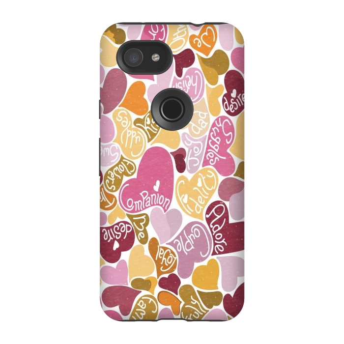 Pixel 3A StrongFit Love hearts with loving words in pink and orange by Paula Ohreen
